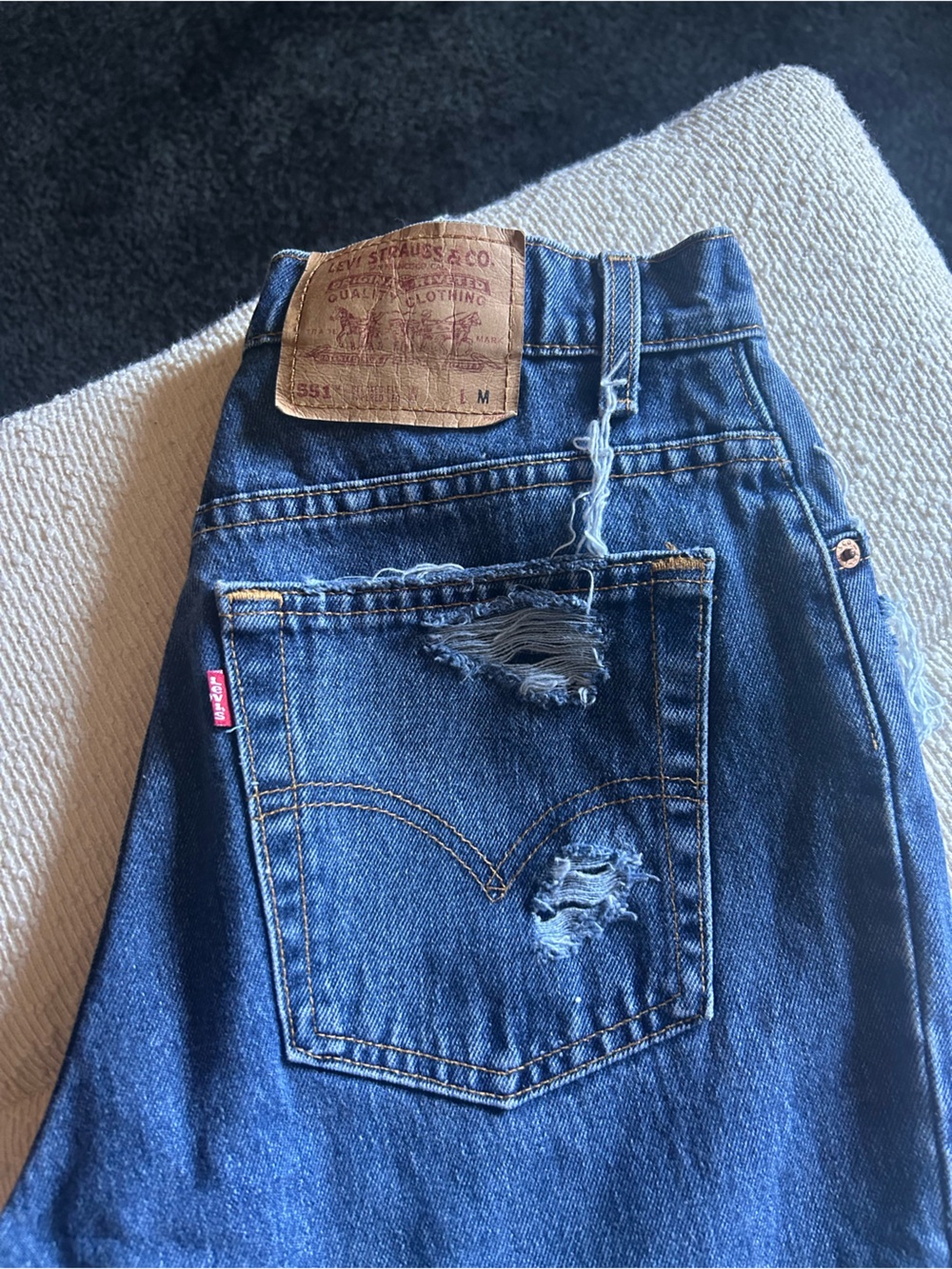 Levi's Distressed Dark Blue Straight Slim Jeans